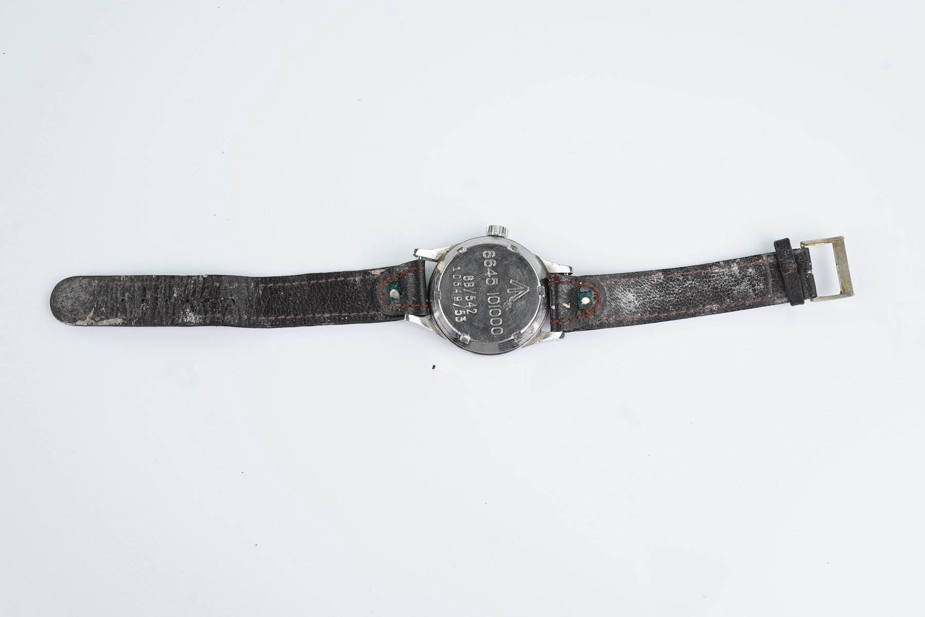 A gentleman's stainless steel Omega R.A.F. issue 6B/542 British military manual wind wrist watch, issued only in 1953